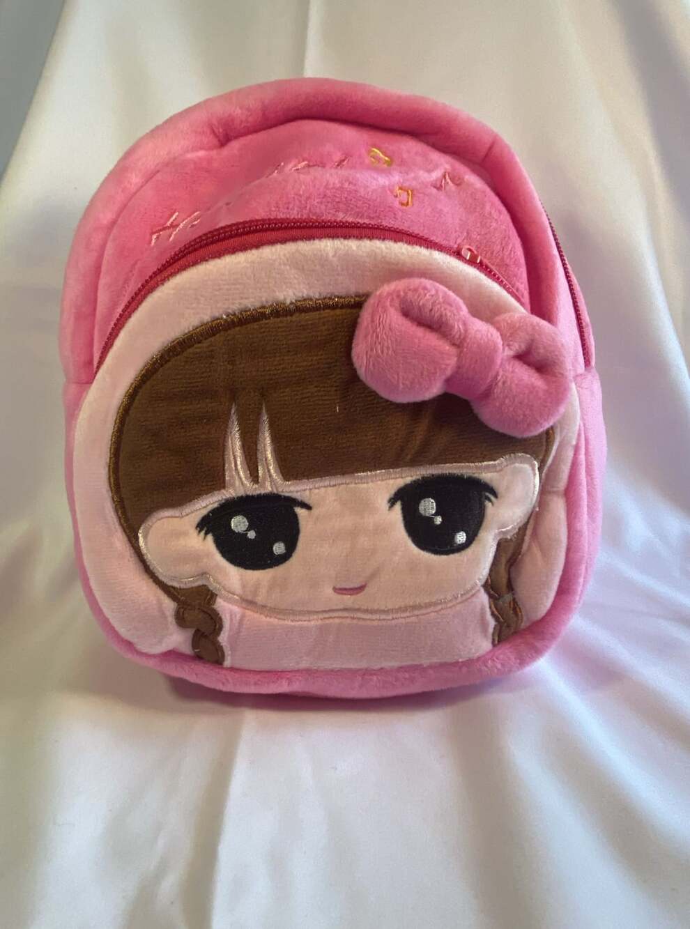 Pink Hi Girl Cartoon Plush Toddler Backpack